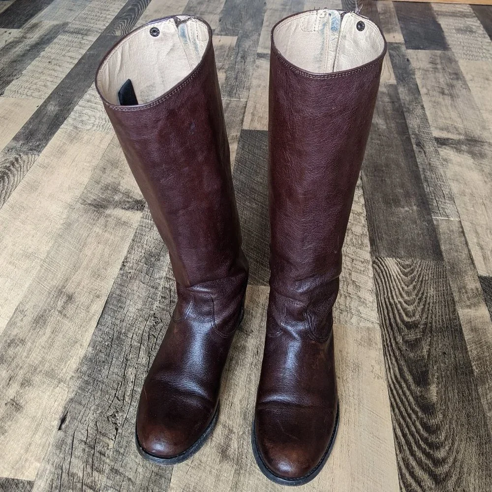 Frye Melissa Button Back Zip Leather Riding Boots - Picture 4 of 7